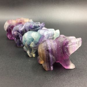 Rainbow Fluorite Bear Statue Crystal Bear Figurine Bear Sculpture Stone Bear Carving Brown Bear Sculptures Gemstone Animal Healing AN-22