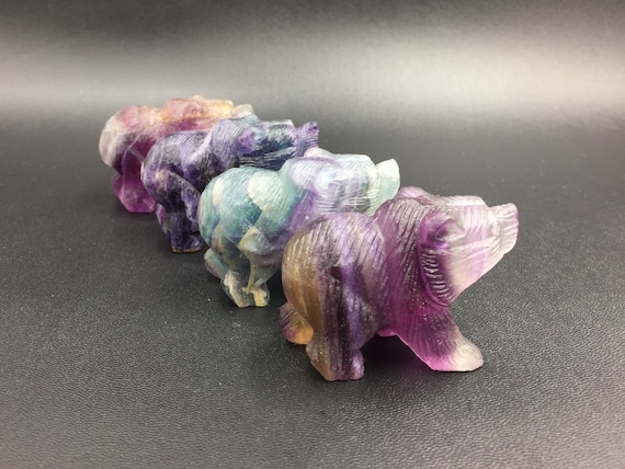 Rainbow Fluorite Bear Statue Crystal Bear Figurine Bear Sculpture Stone Bear Carving Brown Bear Sculptures Gemstone Animal Healing An-22