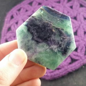 SALE Rainbow Fluorite Polished Freeform Crystal 6 sided Green Purple palm flat free form slab slice geometric hexagon | Natural genuine stones & crystals in various shapes & sizes. Buy raw cut, tumbled, or polished gemstones for making jewelry or crystal healing energy vibration raising reiki stones. #crystals #gemstones #crystalhealing #crystalsandgemstones #energyhealing #affiliate #ad