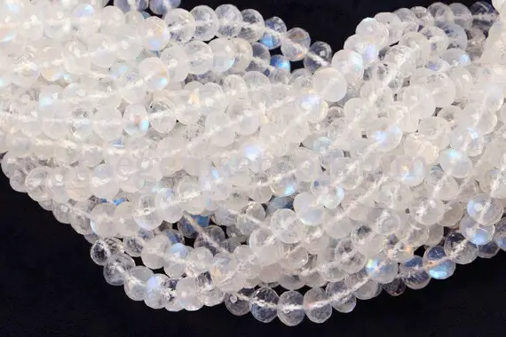 5.5-6.5mm Rainbow Moonstone Faceted Rondelle, Natural Gemstone Beads, Rainbow Moonstone Beads, Rainbow Moonstone Rondelle Beads,