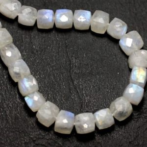 Shop Rainbow Moonstone Faceted Beads! 1pc – Perle de Pierre – Pierre de Lune blanche arc en ciel Cube Facetté 6-7mm – 8741140008847 | Natural genuine faceted Rainbow Moonstone beads for beading and jewelry making.  #jewelry #beads #beadedjewelry #diyjewelry #jewelrymaking #beadstore #beading #affiliate #ad