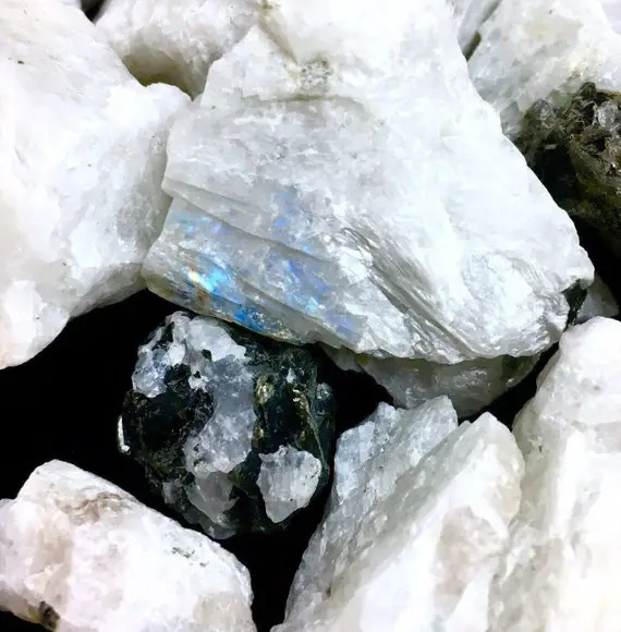 Raw Moonstone Crystal (1/4lb) Rough Moonstone Rainbow Moonstone Aa Moonstone Raw Crystals Natural Gemstones White Black