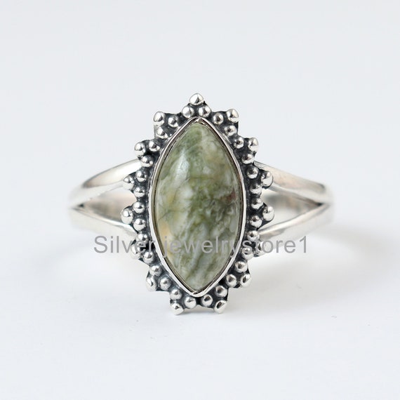 Real Rainforest Jasper Sterling Silver, Rainforest Ring, Organic Ring , 925 Silver Ring, Natural Gemstone Ring, Women Ring, Handmade Ring