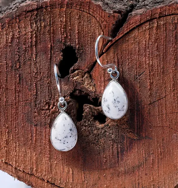 Rare Agate Earrings- Natural Dendritic Agate- 925 Earring- Jewellery -silver Jewelry - Gift For Her - Unique Gift - Dainty Earring -handmade