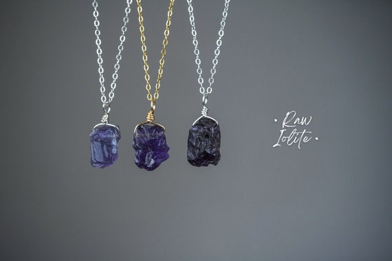 Raw Iolite Necklace • Raw Crystal Necklace • Libra Necklace • Iolite Jewelry • Rough Gemstone Jewelry • Raw Birthstone Jewelry