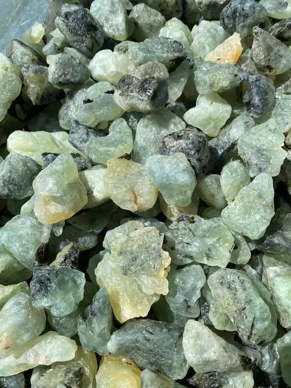 Raw Prehnite Stone (1" - 2") Epidote Inclusions - Raw Prehnite Crystal - Prehnite With Epidote - Rough Prenhite - Epidote In Prehnite