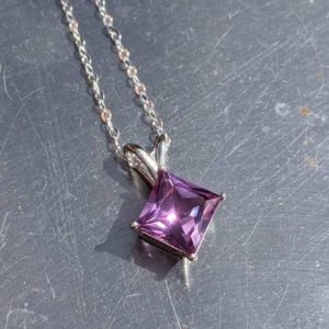 Shop Alexandrite Necklaces! 8mm 3ct Princess Cut Alexandrite Pendant – Luminous Color-Changing Gemstone Necklace – Elegant 14K Setting  Rare Luxury Jewelry Gift for Her | Natural genuine Alexandrite necklaces. Buy crystal jewelry, handmade handcrafted artisan jewelry for women.  Unique handmade gift ideas. #jewelry #beadednecklaces #beadedjewelry #gift #shopping #handmadejewelry #fashion #style #product #necklaces #affiliate #ad