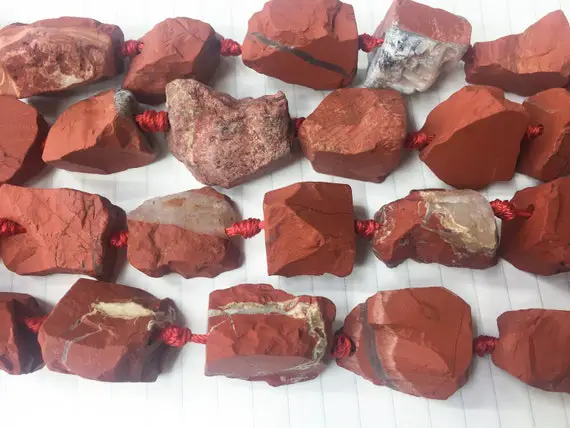 Red Jasper Gemstone Raw Nuggets Beads -  Brick-red Gemstone Rough Chunky Free Form Rock - Uncut Natural Form Mineral Jewelry Material