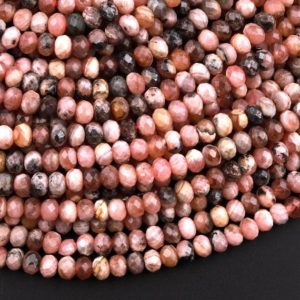 Shop Rhodochrosite Beads! Natural Rhodochrosite 4mm Faceted Rondelle Beads Micro Diamond Cut Gemstone 15.5" Strand | Natural genuine beads Rhodochrosite beads for beading and jewelry making.  #jewelry #beads #beadedjewelry #diyjewelry #jewelrymaking #beadstore #beading #affiliate #ad