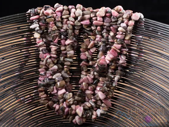 Rhodonite Chip Beaded Necklace – Boho Jewelry, Healing Crystals, Crystal Jewelry, Gemstone Necklace, E0782