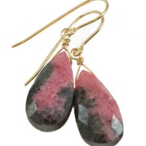 Shop Rhodonite Earrings! Pink Rhodonite Earrings Natural Faceted Simple Teardrop dangle Sterling Silver or 14k Solid Gold or Filled Real Natural Simple Drops 1.5 In | Natural genuine Rhodonite earrings. Buy crystal jewelry, handmade handcrafted artisan jewelry for women.  Unique handmade gift ideas. #jewelry #beadedearrings #beadedjewelry #gift #shopping #handmadejewelry #fashion #style #product #earrings #affiliate #ad