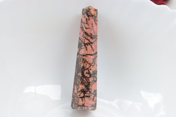 Rhodonite Tower, Polished Rhodonite, Crystal Tower Stone, Polished Rhodonite Tower Stone, Rhodonite Pocket Stone, Natural Rhodonite
