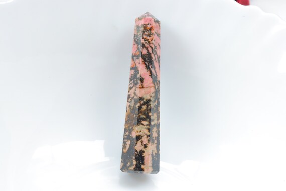 Rhodonite Tower, Polished Rhodonite, Crystal Tower Stone, Polished Rhodonite Tower Stone, Rhodonite Pocket Stone, Natural Rhodonite