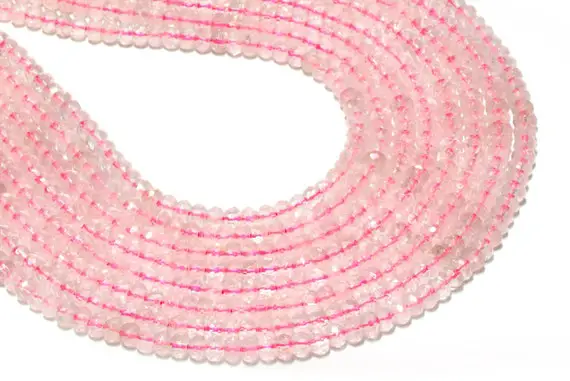 Faceted Rondelle Beads,rose Quartz Beads,gemstone Beads,loose Beads,pink Beads,wheel Beads,semiprecious Beads,quartz Stone - 16" Full Strand