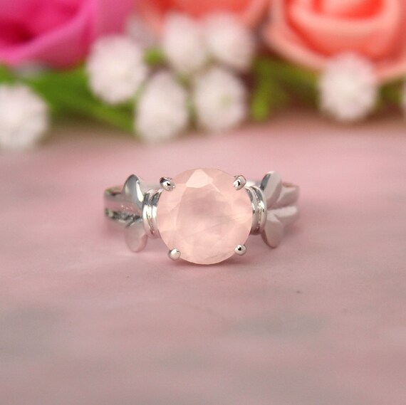 Natural Rose Quartz Ring, Round Cabochon Pink Quartz Ring Ring,women Rings,healing Crystal Ring,stone Of Love Ring Promise Ring,wrapped Ring