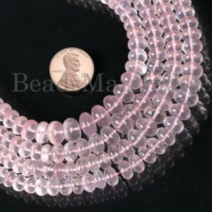 Shop Rose Quartz Rondelle Beads! 5-8 mm Rose Quartz Beads, Rose Quartz Smooth Beads, Rose Quartz Rondelle Beads, Rose Quartz Gemstone Beads, Rose Quartz Plain, Quartz Beads | Natural genuine rondelle Rose Quartz beads for beading and jewelry making.  #jewelry #beads #beadedjewelry #diyjewelry #jewelrymaking #beadstore #beading #affiliate #ad