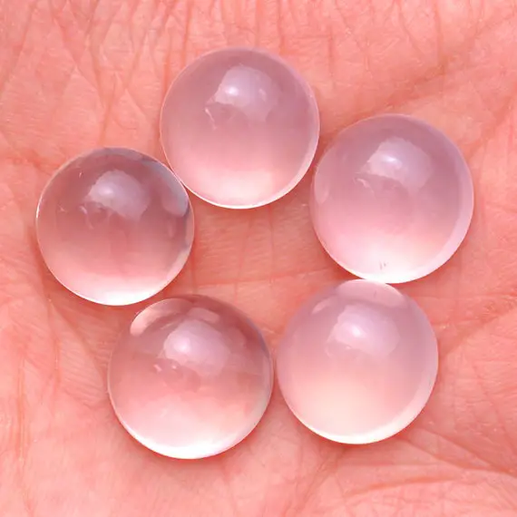 Rose Quartz Gemstone 14mm Loose Round Cabochon | Natural Soft Pink Rose Quartz Semi Precious Gemstone Smooth Flat Back Cabochon For Jewelry