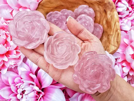 Rose Quartz Rose Flower | Pink Quartz | Love Stone | Deep Rich Pink Stone  - Heart Chakra No.108