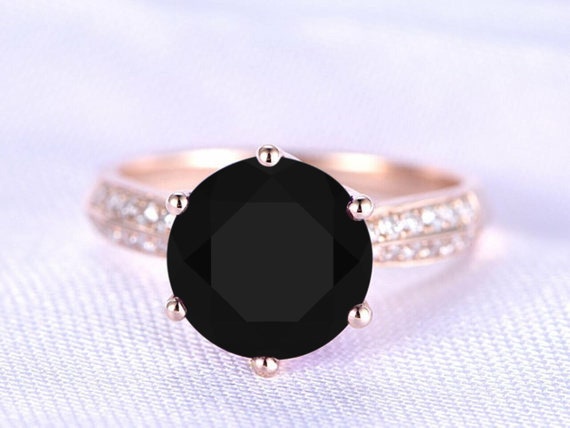 Round 9.00 Natural Black Onyx Engagement Ring, Black Onyx Wedding Ring For Women, Gift For Love, Black Stone Proposal Ring, Promise Ring