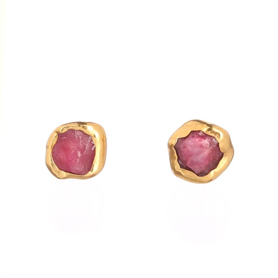 Mini Raw Ruby Earrings, Gold Earrings, July Birthstone, Wedding Gift For Women, Tiny Stud Earrings, Dainty Earrings, Minimalist Stud Earring