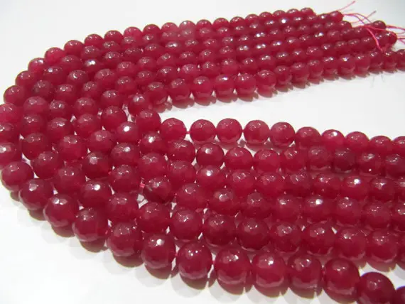 Ruby Jade Round Faceted Round Ball Shape 9-10mm Size Beads Strand 15 Inches Long Ruby Jade Gemstone Beads Wholesale Prices