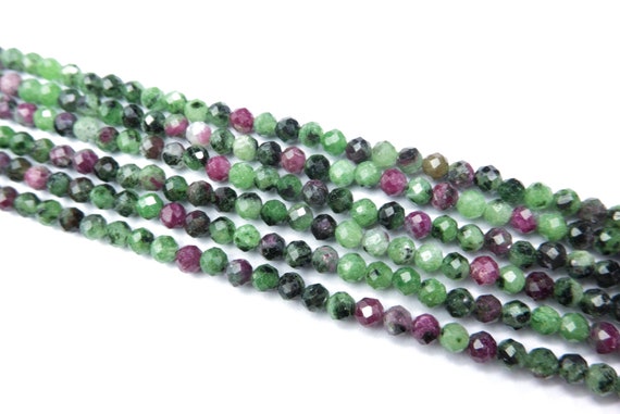 Green And Red Ruby Zoisite Beads - Faceted Precious Stone Beads - Natural Gemstone Tiny Spacer Beads - 3mm 4mm Faceted Beads -15inch