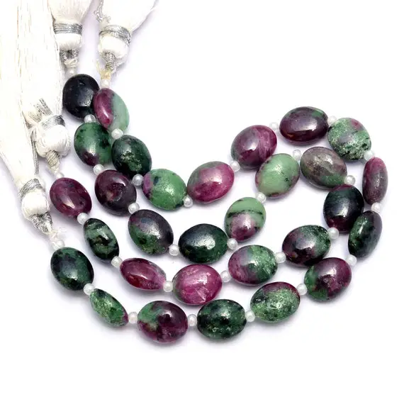 Aaa+ Rare Ruby Zoisite 6x9mm Smooth Oval Fancy Beads | Natural Ruby Zoisite Semi Precious Gemstone Loose Oval Beads For Jewelry | 6" Strand