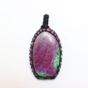 Shop Ruby Zoisite Pendants! Ruby Zoisite Macrame Pendant | Worry Stone | Loose Gemstone | Crystal | Ruby Zoisite |  Pendant | Healing stone | Gemstone | Healing Crystal | Natural genuine Ruby Zoisite pendants. Buy crystal jewelry, handmade handcrafted artisan jewelry for women.  Unique handmade gift ideas. #jewelry #beadedpendants #beadedjewelry #gift #shopping #handmadejewelry #fashion #style #product #pendants #affiliate #ad