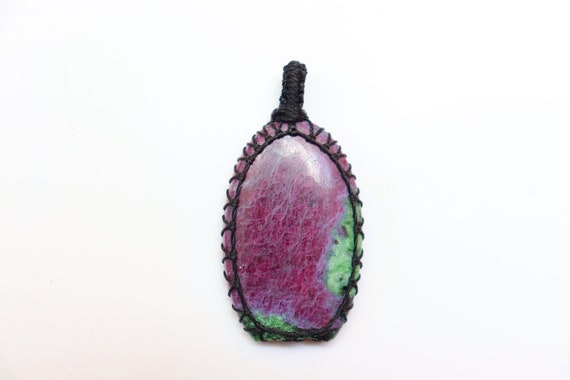 Ruby Zoisite Macrame Pendant | Worry Stone | Loose Gemstone | Crystal | Ruby Zoisite |  Pendant | Healing Stone | Gemstone | Healing Crystal