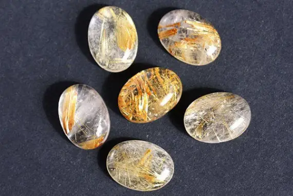 Golden Rutilated Quartz Cabochon Gemstone Natural 3x5 Mm To 20x30 Mm Oval Shape Smooth Loose Gemstones Lot For Earring And Jewelry Making