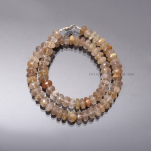 Shop Rutilated Quartz Necklaces! Natural Golden Rutile Beaded Necklace-Rutile Quartz Semi precious Beads necklace-10MM Faceted Rondell Fine Cute Necklace-Women necklace | Natural genuine Rutilated Quartz necklaces. Buy crystal jewelry, handmade handcrafted artisan jewelry for women.  Unique handmade gift ideas. #jewelry #beadednecklaces #beadedjewelry #gift #shopping #handmadejewelry #fashion #style #product #necklaces #affiliate #ad