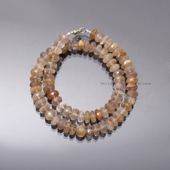 Natural Golden Rutile Beaded Necklace-rutile Quartz Semi Precious Beads Necklace-10mm Faceted Rondell Fine Cute Necklace-women Necklace