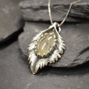 Shop Rutilated Quartz Pendants! Large Leaf Pendant, Natural Rutilated Quartz, Rutilated Quartz Pendant, Silver Heavy Necklace, Sterling Silver Pendant, Bohemian Pendant | Natural genuine Rutilated Quartz pendants. Buy crystal jewelry, handmade handcrafted artisan jewelry for women.  Unique handmade gift ideas. #jewelry #beadedpendants #beadedjewelry #gift #shopping #handmadejewelry #fashion #style #product #pendants #affiliate #ad