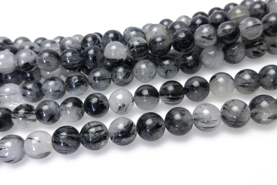 Black Rutilated Quartz Beads,round Black Rutilated Quartz, Quartz, White, Black, Round, Jewelry Bead, Jewelry Making, Wholesale -15inch