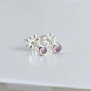 Shop Sapphire Earrings! pink lab sapphire corundum 3mm sterling silver stud earrings pair | Natural genuine Sapphire earrings. Buy crystal jewelry, handmade handcrafted artisan jewelry for women.  Unique handmade gift ideas. #jewelry #beadedearrings #beadedjewelry #gift #shopping #handmadejewelry #fashion #style #product #earrings #affiliate #ad