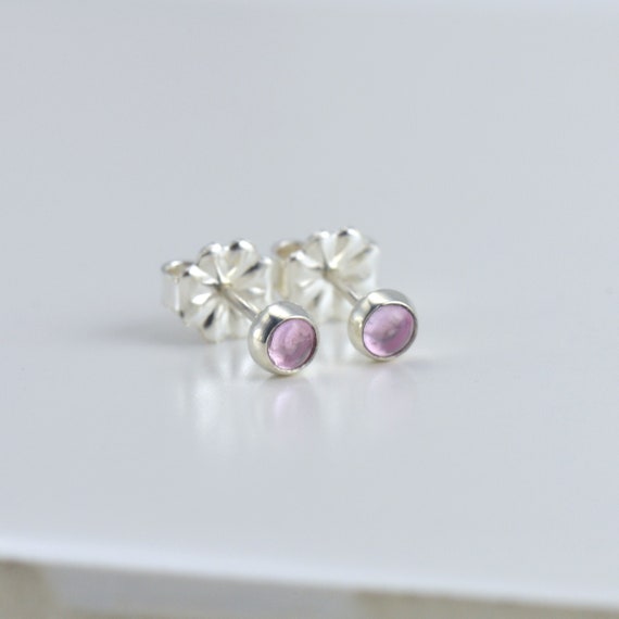 Pink Lab Sapphire Corundum 3mm Sterling Silver Stud Earrings Pair