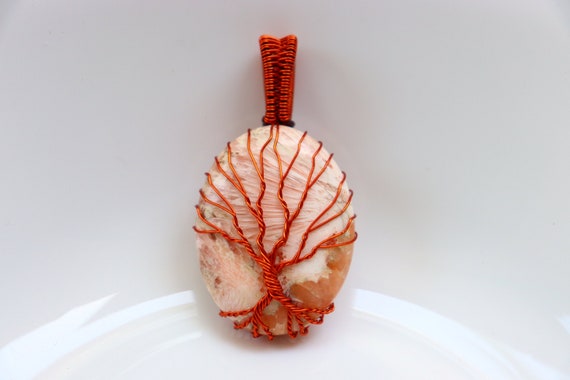 Pink Scolecite Wire Wrapped Pendant, Copper Pendant, Pink Scolecite Stone Crystal Stone Healing Crystals And  Loose Pendant For Jewelry.