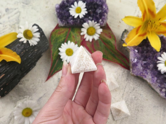 Scolecite Pyramids - Crystal Pyramids - High Vibrational Stones - Crown Chakra Stones - Stones For Healing - Stones For Desk Work Home