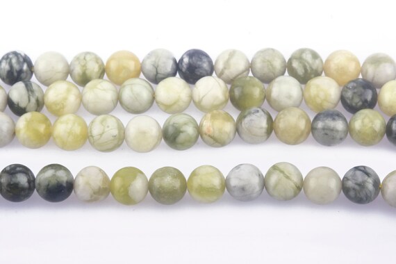 Ariegated Green Serpentine Jade Smooth Round Beads - Natural Green Gemstone Beads - 6mm To 12mm Jade Beads - Jewelry Making Supplies