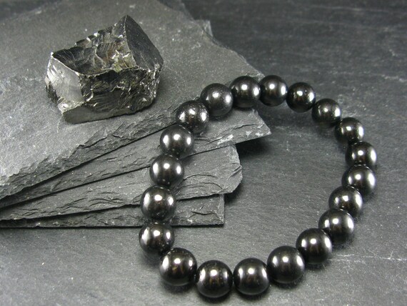 Shungite Genuine Bracelet ~ 7 Inches  ~ 10mm Round Beads
