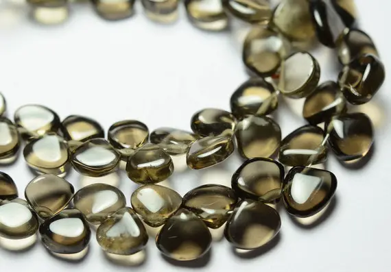 Natural Smoky Quartz Plain Beads 7.5mm To 8.5mm Smooth Heart Briolettes Gemstone Beads Superb Smoky Stone Beads - 7 Inches Strand No4302