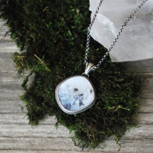 Shop Dendritic Agate Jewelry! OOAK – Scenic Dendritic Agate Handmade Pendant – Sterling Silver Necklace – Winter Storm Snowflake Jewelry – Black and White | Natural genuine Dendritic Agate jewelry. Buy crystal jewelry, handmade handcrafted artisan jewelry for women.  Unique handmade gift ideas. #jewelry #beadedjewelry #beadedjewelry #gift #shopping #handmadejewelry #fashion #style #product #jewelry #affiliate #ad