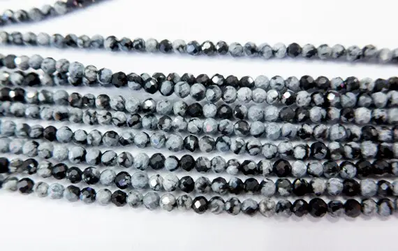 Snowflake Obsidian Beads - Faceted Obsidian Round Beads - 3mm Stone Spacer Beads - Grey And White Gemstone Beads - Jewelry Supplies-15inch