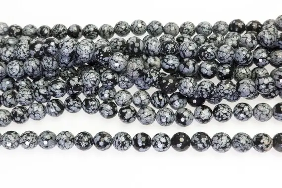 Snowflake Obsidian Faceted Round Beads - Grey And Black Gemstone Beads - Faceted Loose Stone Beads - Faceted Beads Supplies -15inch