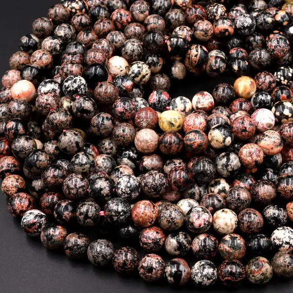 Natural Mexican Red Snowflake Obsidian Beads 4mm 6mm 8mm 10mm Round Earthy Red Pink Black Beads 15.5" Strand