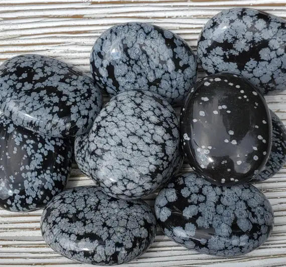 Snowflake Obsidian Palm Stones - Obsidian Soapstone  - Snowflake Obsidian - Black Obsidian - Palm Stones - Past Life Healing - Balance