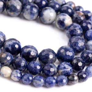 Shop Sodalite Faceted Beads! Genuine Natural Blue African Sodalite Loose Beads Micro Faceted Round Shape 6mm 8mm 10mm | Natural genuine faceted Sodalite beads for beading and jewelry making.  #jewelry #beads #beadedjewelry #diyjewelry #jewelrymaking #beadstore #beading #affiliate #ad
