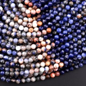 Shop Sodalite Faceted Beads! Micro Faceted Natural Orange Sodalite 4mm Round Beads Multicolor Shaded Gemstone 15.5" Strand | Natural genuine faceted Sodalite beads for beading and jewelry making.  #jewelry #beads #beadedjewelry #diyjewelry #jewelrymaking #beadstore #beading #affiliate #ad
