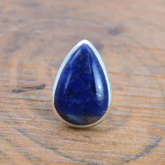 Blue Sodalite 925 Sterling Silver Handmade Jewelry Ring ~ Pear Shape ~ Handmade Jewelry ~ Gift For Anniversary ~ Ring Size Us- 5/ Uk- J