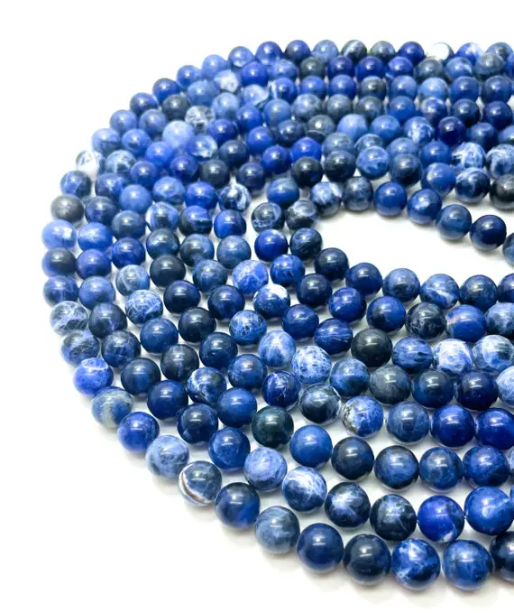 Natural Sodalite Gemstone Beads, Blue Sodalite Smooth Polished Round Sphere Gemstone Beads - Rn01